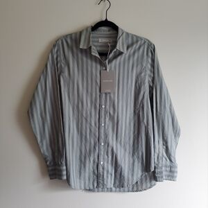 NWT Everlane Button Down 100% Cotton Sage Green Striped Top Size 4